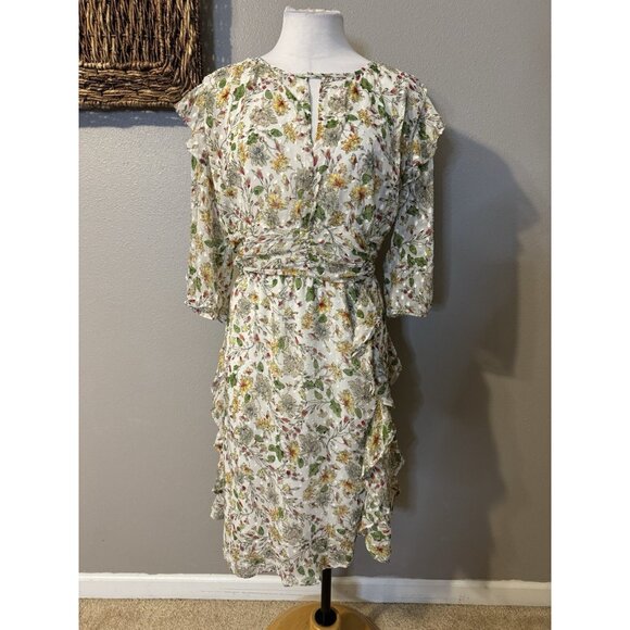 Walter Baker Dress 12 Flowy A Line V Neck Ruffled Flutter Romantic Floral NEW - Picture 13 of 16